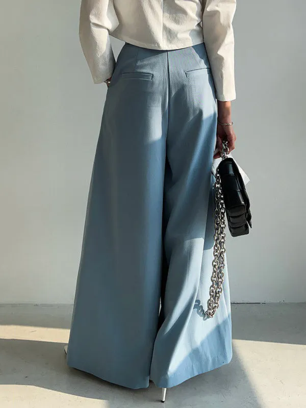 High Waisted Wide Leg Pleated Solid Color Casual Pants Bottoms Trousers