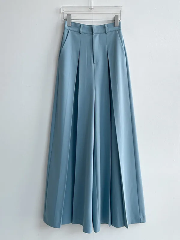 High Waisted Wide Leg Pleated Solid Color Casual Pants Bottoms Trousers