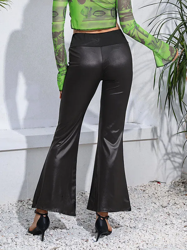 High Waisted Wide Leg Solid Color Split-Joint Pants Flared Trousers