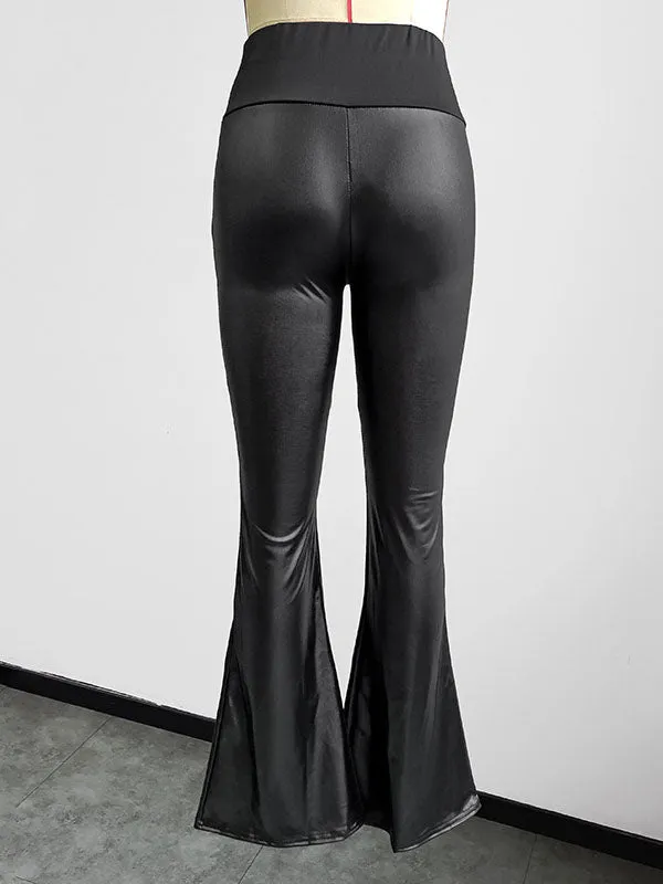 High Waisted Wide Leg Solid Color Split-Joint Pants Flared Trousers