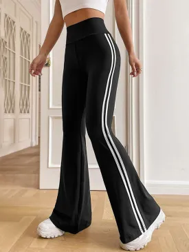 High Waisted Wide Leg Split-Joint Striped Pants Trousers