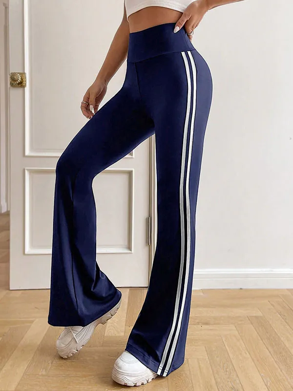 High Waisted Wide Leg Split-Joint Striped Pants Trousers