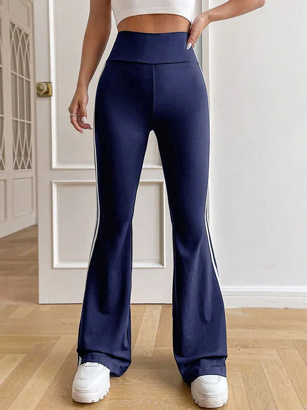 High Waisted Wide Leg Split-Joint Striped Pants Trousers