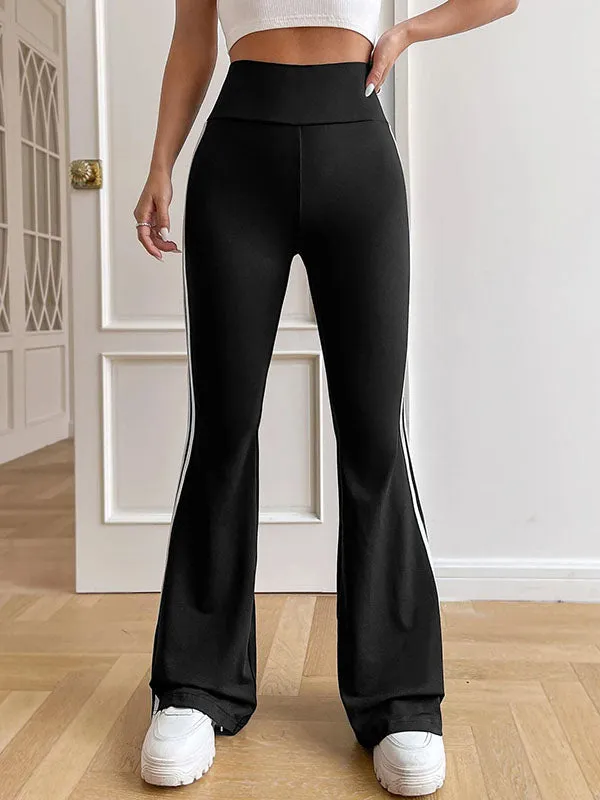 High Waisted Wide Leg Split-Joint Striped Pants Trousers