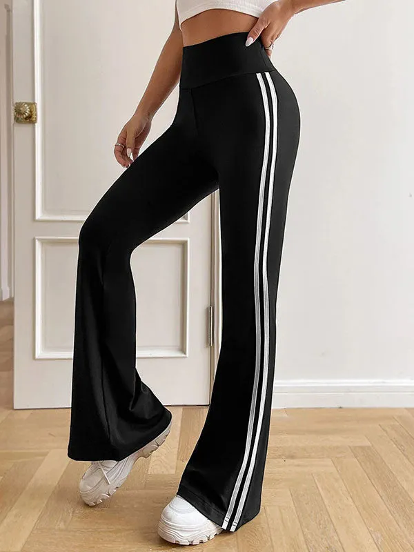 High Waisted Wide Leg Split-Joint Striped Pants Trousers