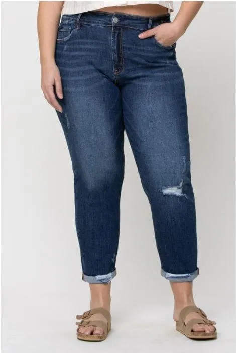 Johnna- Plus size distressed stretch boyfriend jean