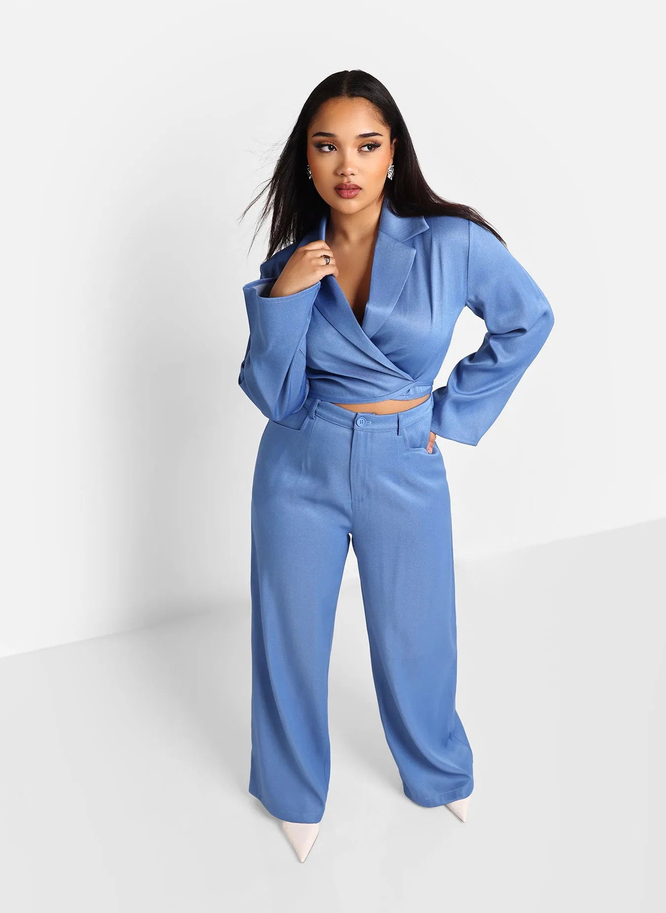 Jorja Wide Leg Trouser W. Pockets - Light Blue