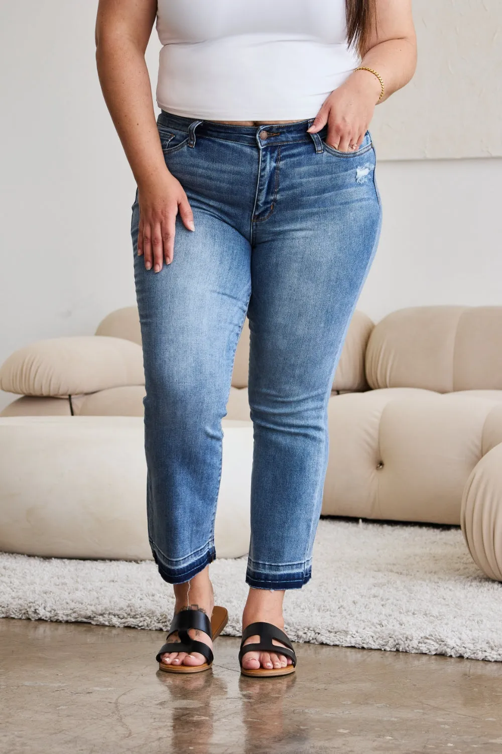 Judy Blue Full Size Release Hem Cropped Bootcut Jeans