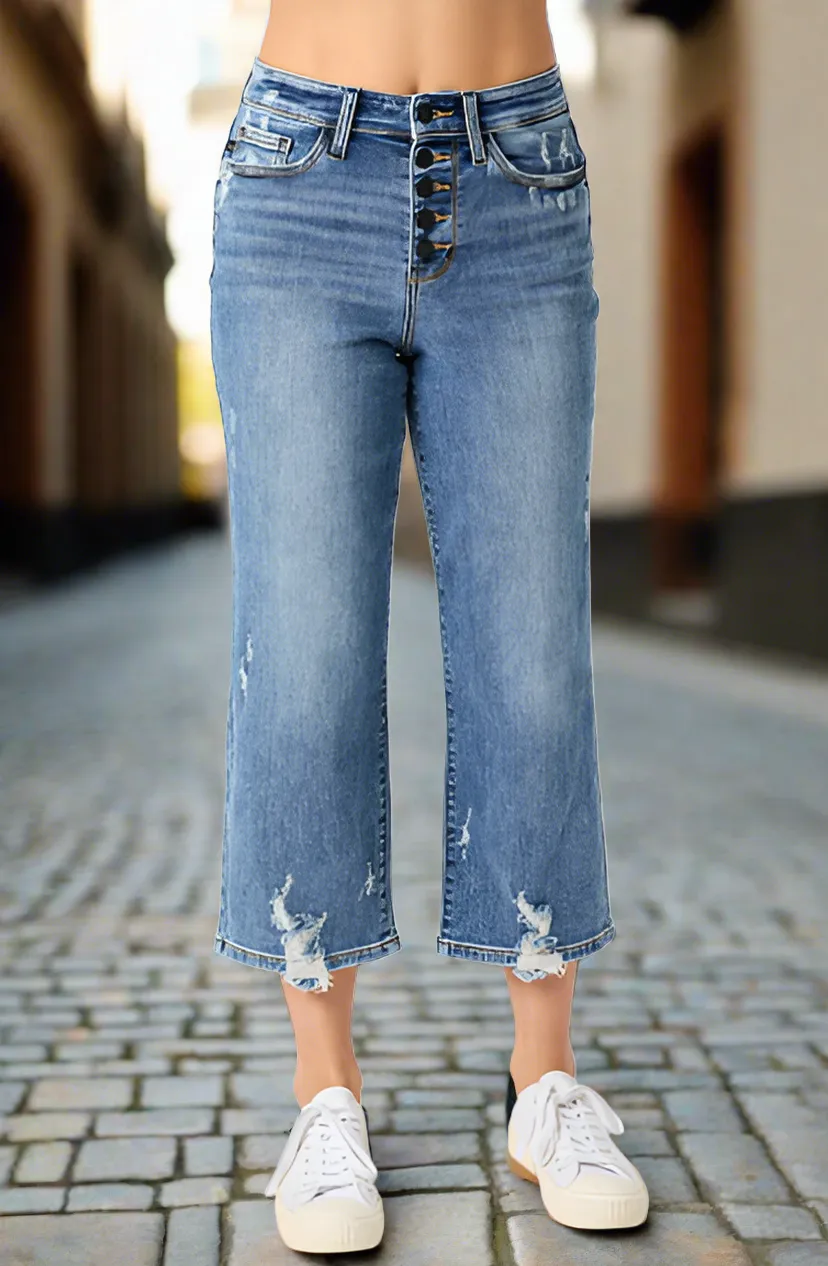 Judy Blue Hi Waist Button Fly Cropped Jeans