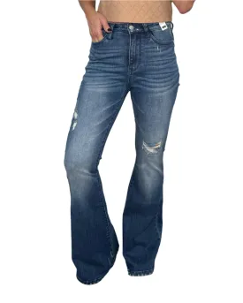 Judy Blue High Rise Contrast Wash Light Distressed Flare Jeans