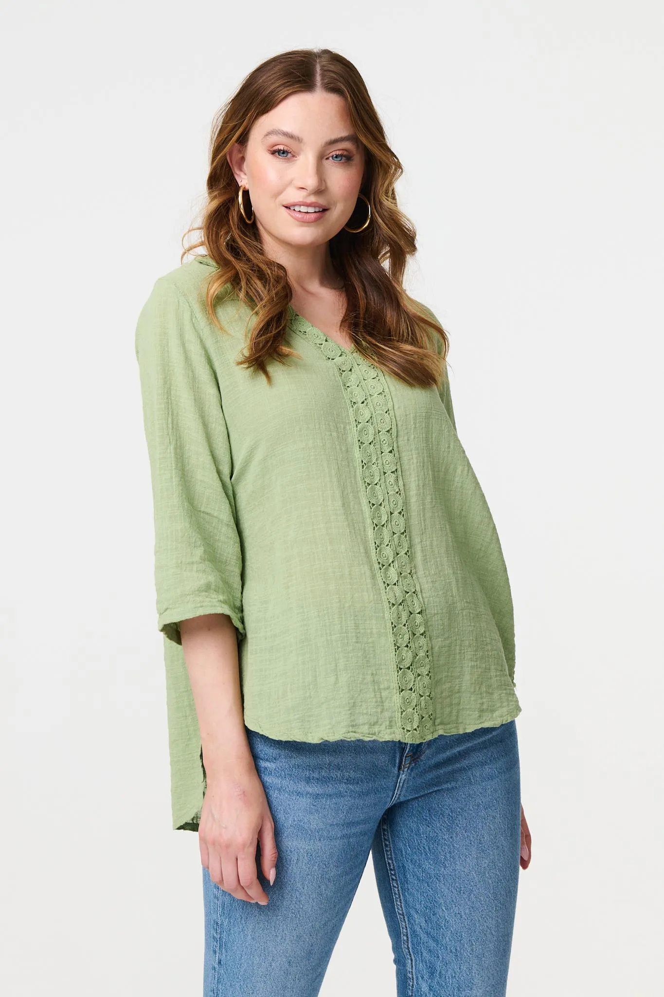 Lace Detail V-Neck Relaxed Blouse