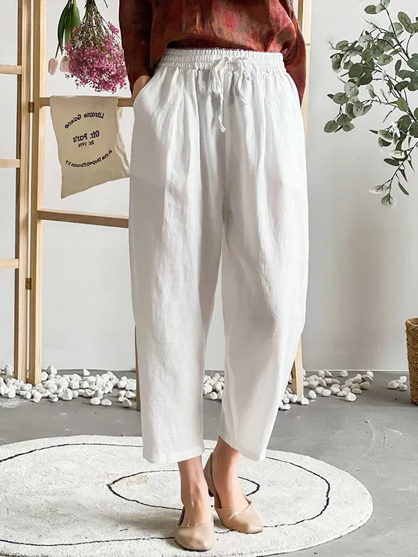 Loose Elasticity Solid Color Casual Pants Bottoms Ninth Pants