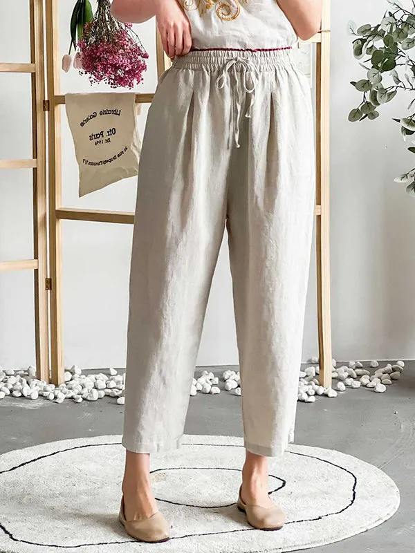 Loose Elasticity Solid Color Casual Pants Bottoms Ninth Pants