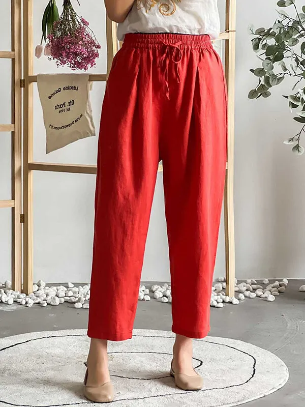 Loose Elasticity Solid Color Casual Pants Bottoms Ninth Pants