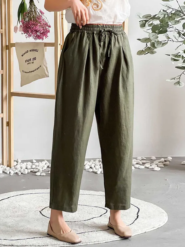 Loose Elasticity Solid Color Casual Pants Bottoms Ninth Pants