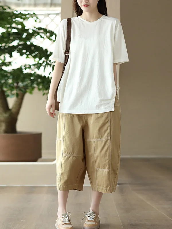 Loose Split-Joint Cropped Trousers Pants