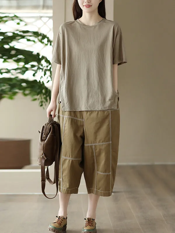 Loose Split-Joint Cropped Trousers Pants