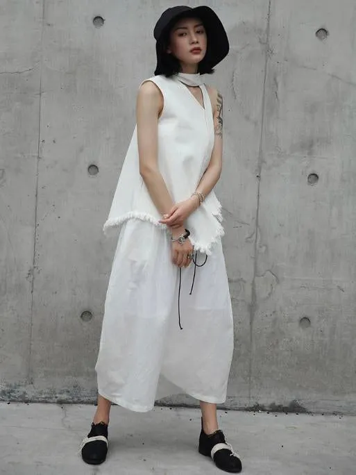 Loose White Linen Split-side Harem Pants