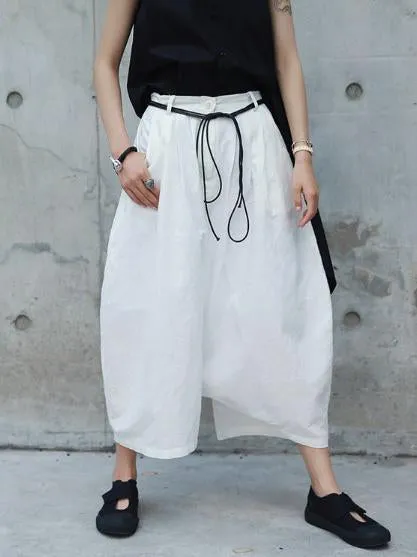 Loose White Linen Split-side Harem Pants