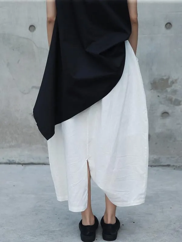 Loose White Linen Split-side Harem Pants