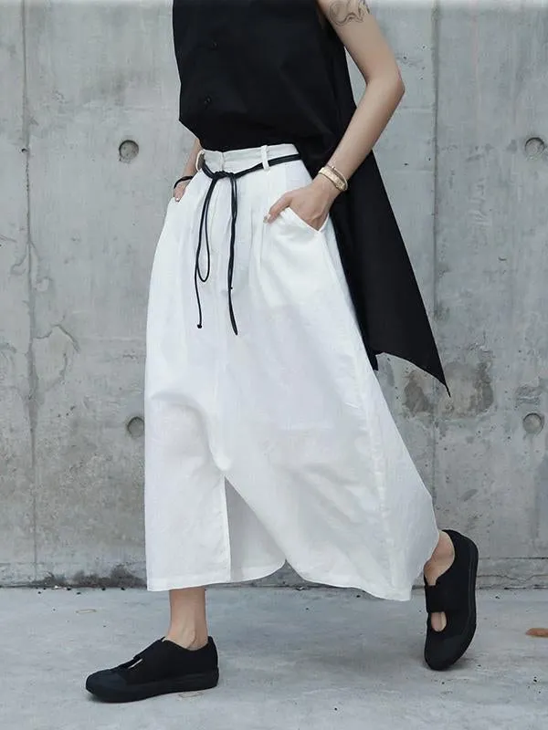 Loose White Linen Split-side Harem Pants