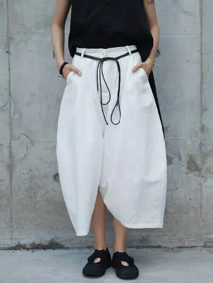 Loose White Linen Split-side Harem Pants