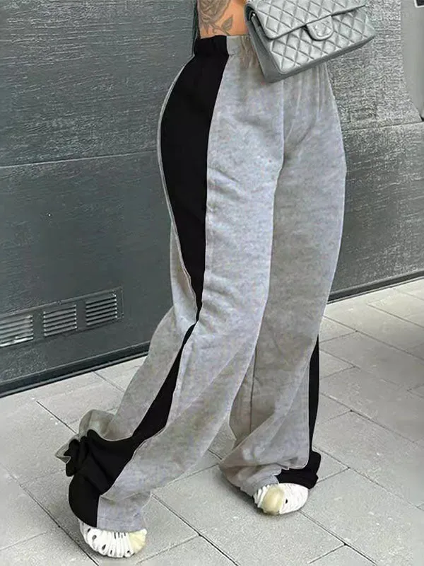 Loose Wide Leg Contrast Color Elasticity Split-Joint Pants Trousers