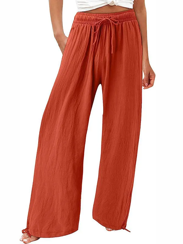 Loose Wide Leg Drawstring Elasticity Solid Color Pants Trousers