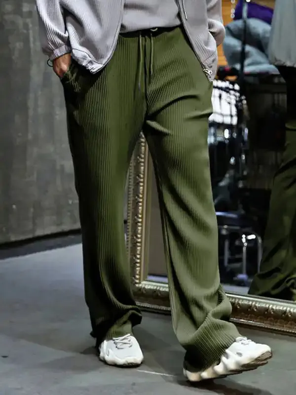 Men’s casual trousers, loose straight trousers, drapey striped high-waisted wide-leg trousers