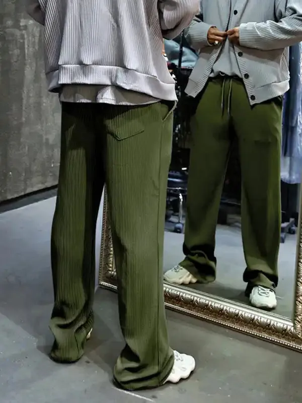 Men’s casual trousers, loose straight trousers, drapey striped high-waisted wide-leg trousers