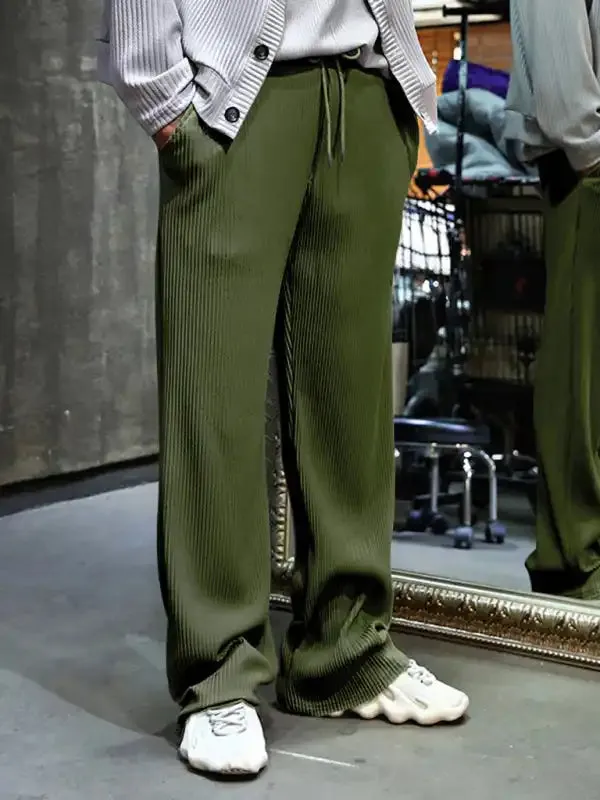 Men’s casual trousers, loose straight trousers, drapey striped high-waisted wide-leg trousers