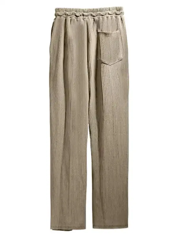 Men’s casual trousers, loose straight trousers, drapey striped high-waisted wide-leg trousers