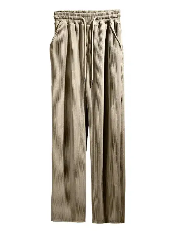 Men’s casual trousers, loose straight trousers, drapey striped high-waisted wide-leg trousers