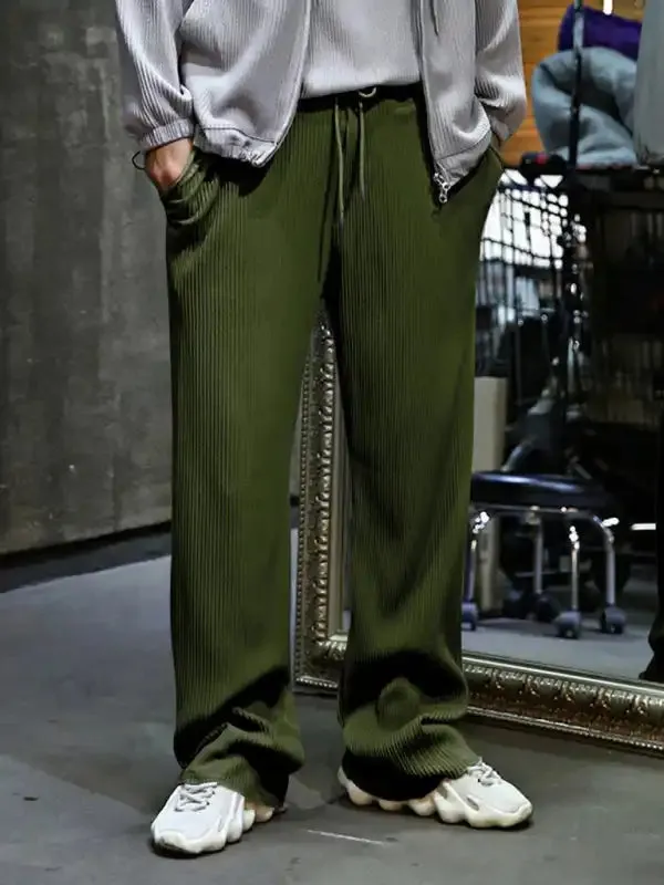 Men’s casual trousers, loose straight trousers, drapey striped high-waisted wide-leg trousers