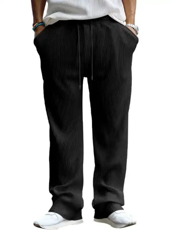 Men’s casual trousers, loose straight trousers, drapey striped high-waisted wide-leg trousers