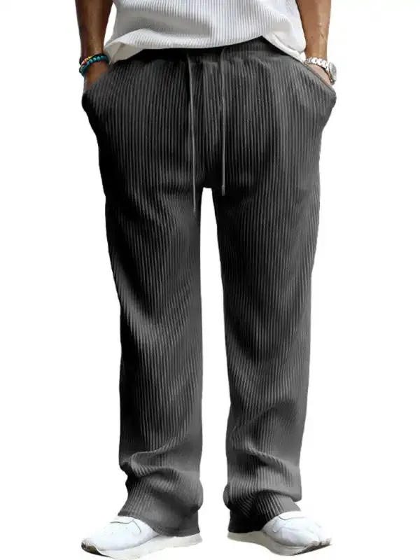 Men’s casual trousers, loose straight trousers, drapey striped high-waisted wide-leg trousers