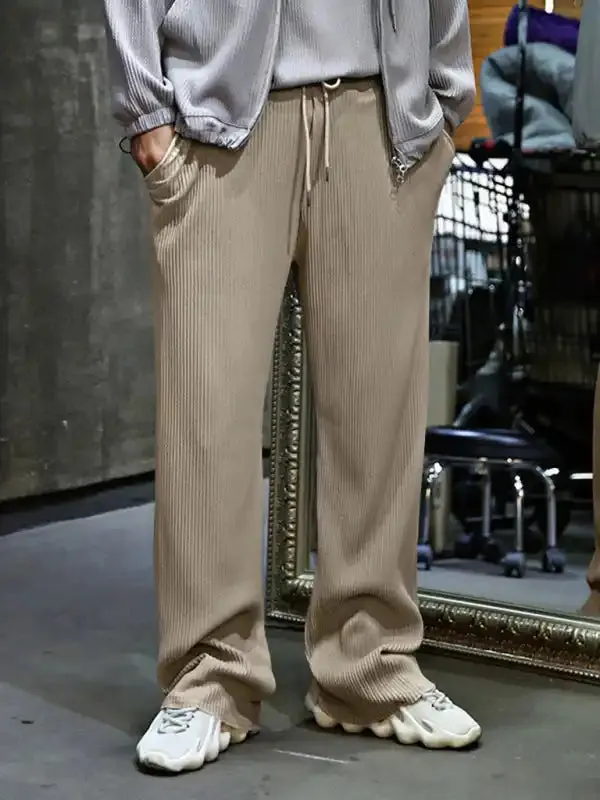 Men’s casual trousers, loose straight trousers, drapey striped high-waisted wide-leg trousers