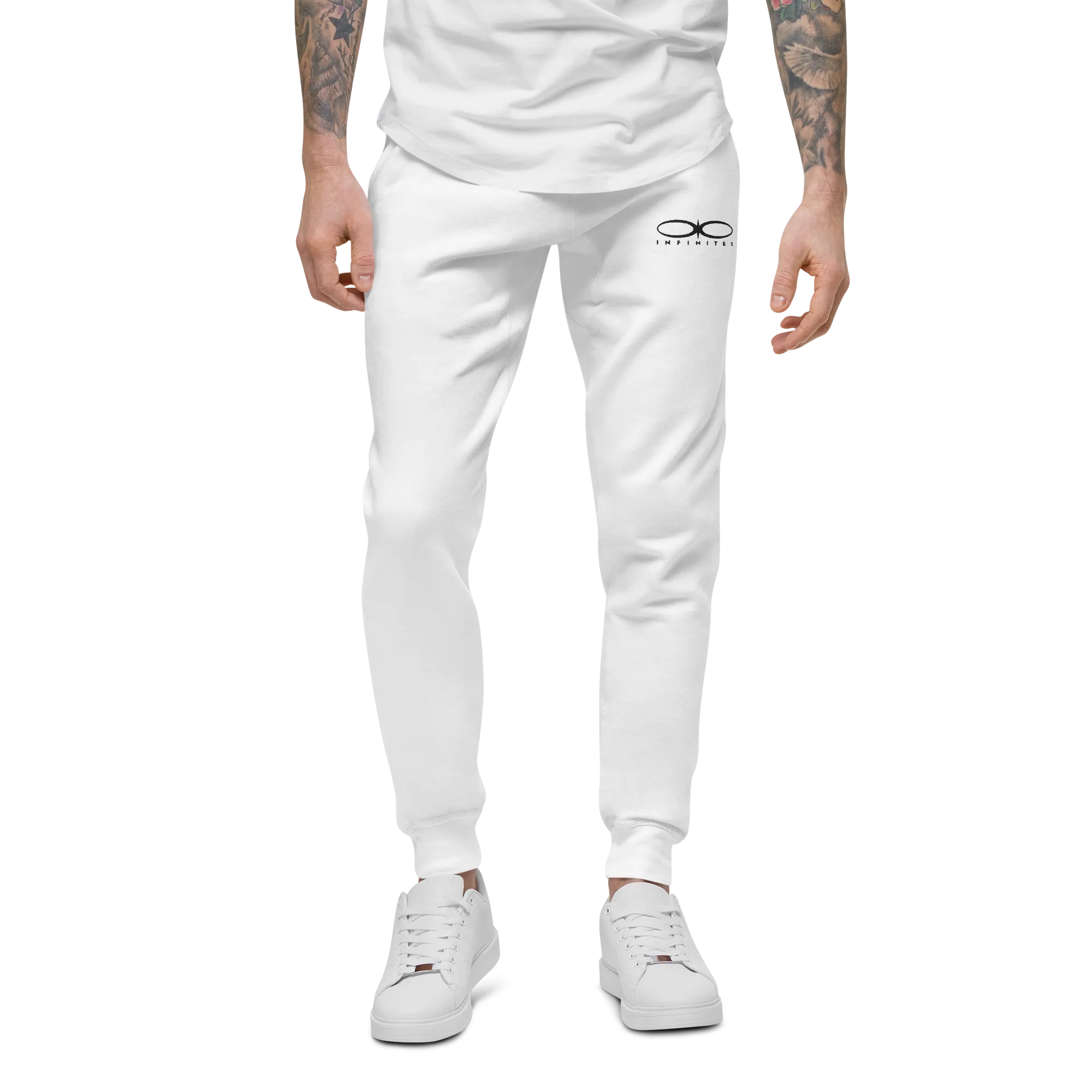 Men's Embroidered Logo White Fleece Sweatpants