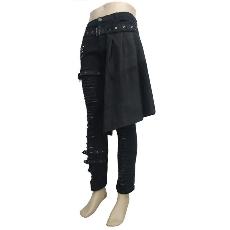 Men's Punk Distressed Jeans with peplum