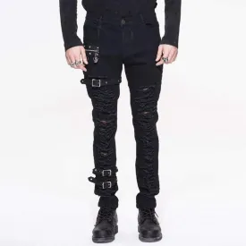 Men's Punk Full Front Distressed Jeans