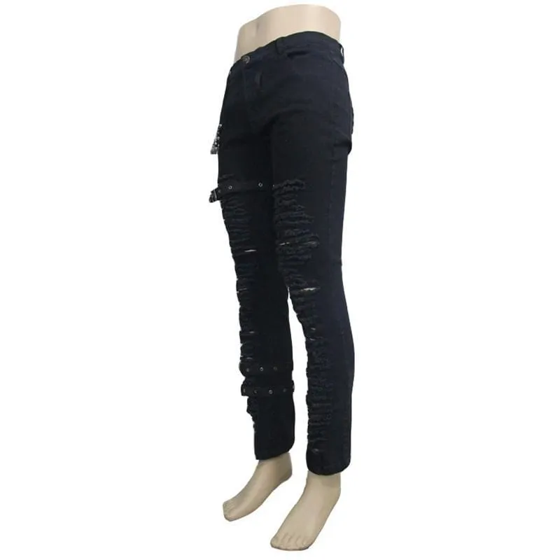 Men's Punk Full Front Distressed Jeans