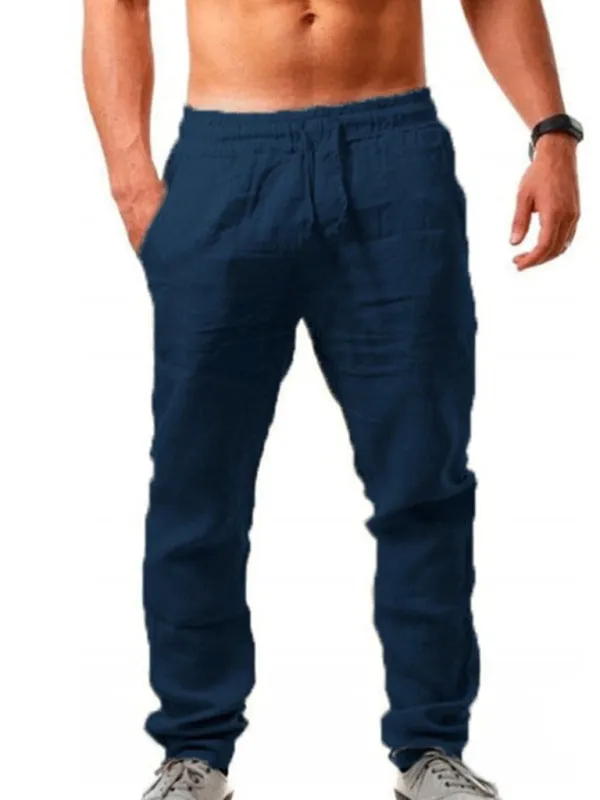 Men's solid elasticated waist loose-fitting casual pants