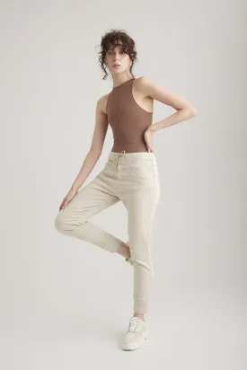 Mila Mid Waist Jogger 5 Pocket Ankle Pants Sand