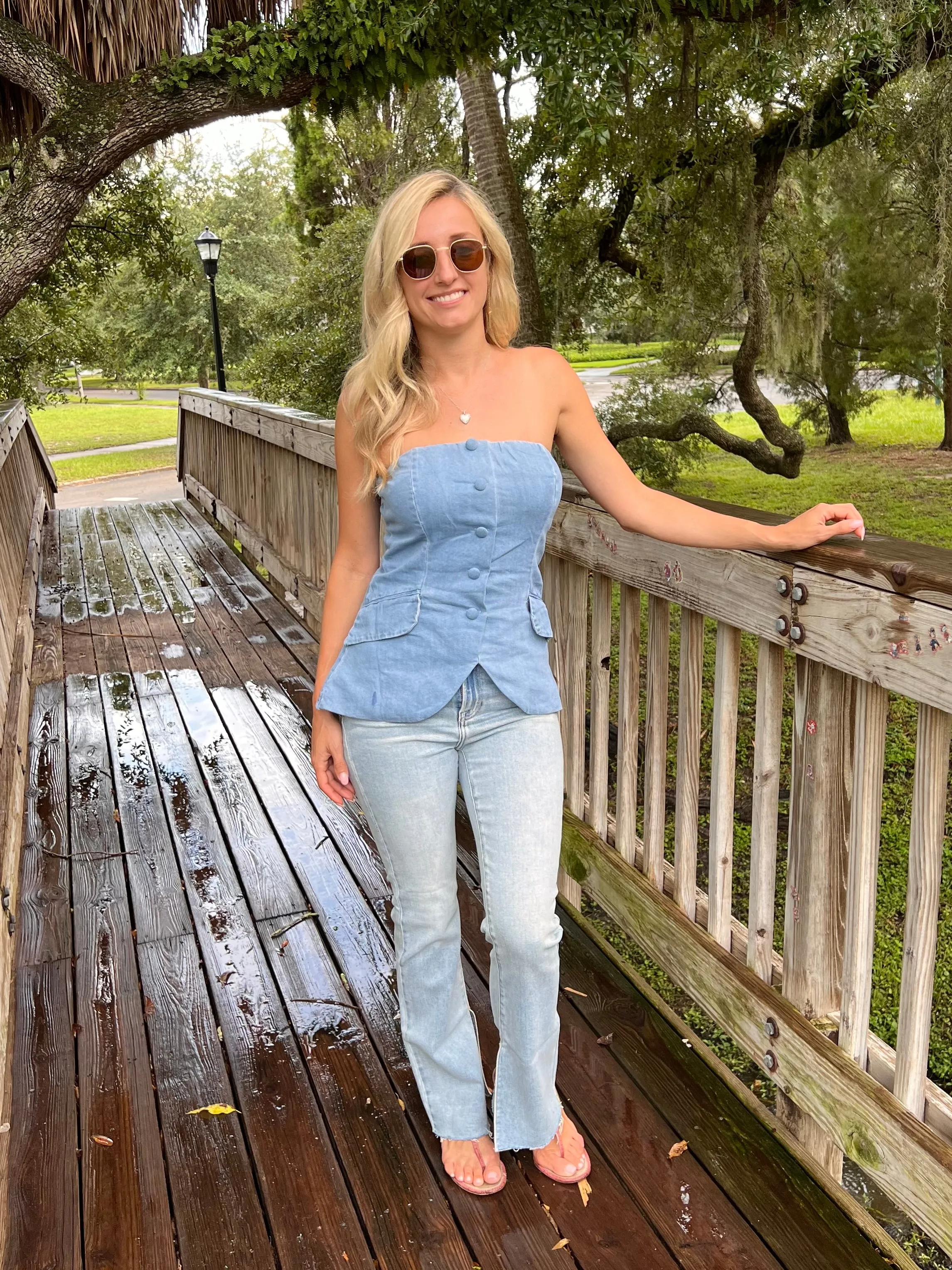 MONET STRAPLESS TOP IN DENIM