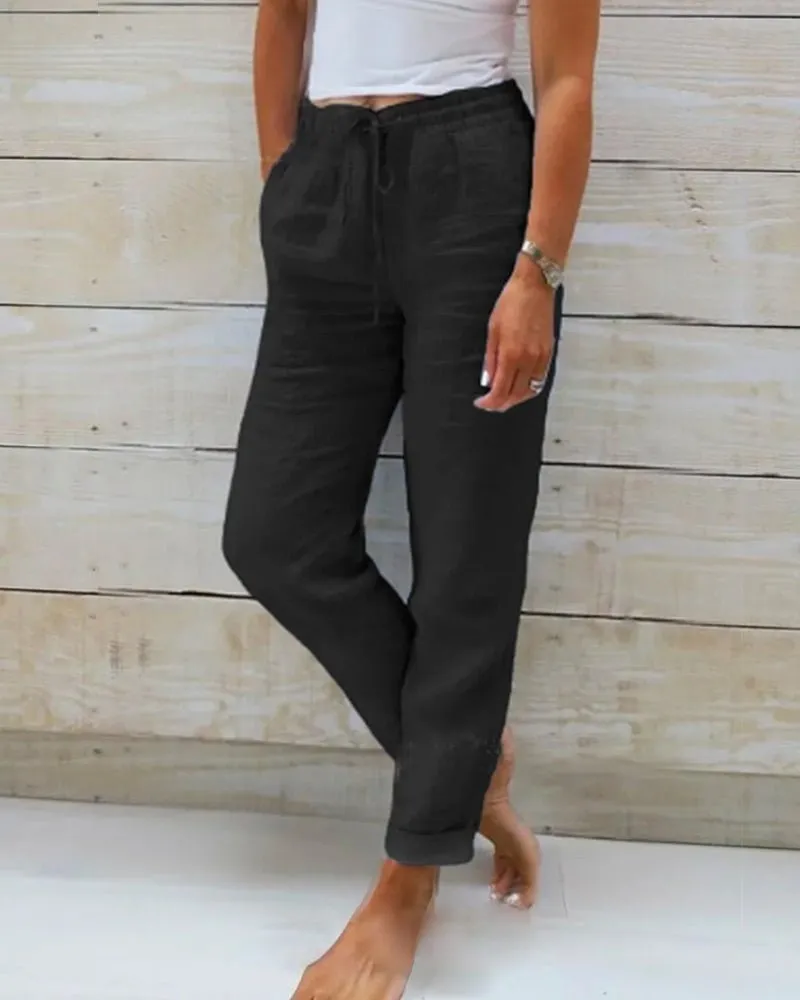 Monica | Trousers with Elastic Waistband made of Cotton and Linen