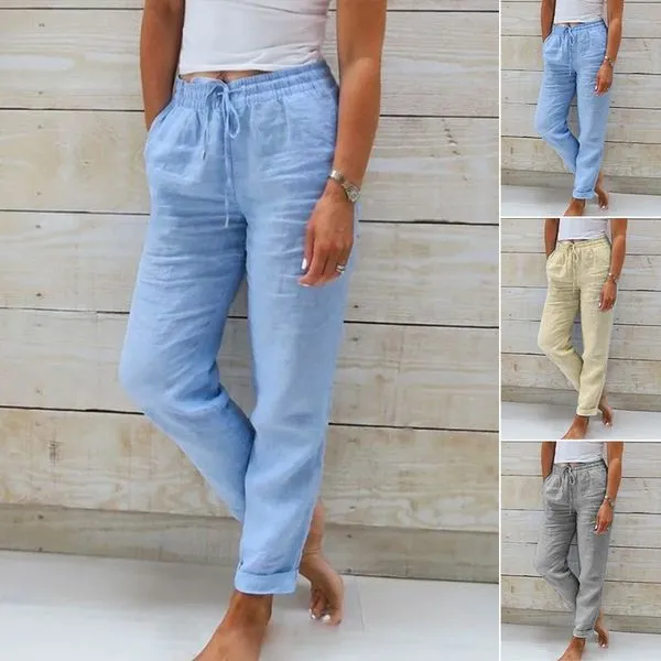 Monica | Trousers with Elastic Waistband made of Cotton and Linen