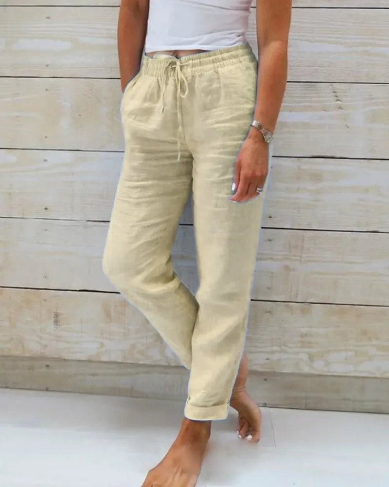 Monica | Trousers with Elastic Waistband made of Cotton and Linen