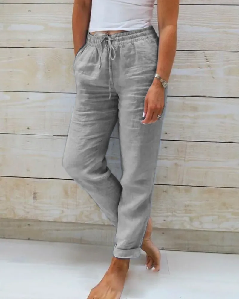 Monica | Trousers with Elastic Waistband made of Cotton and Linen