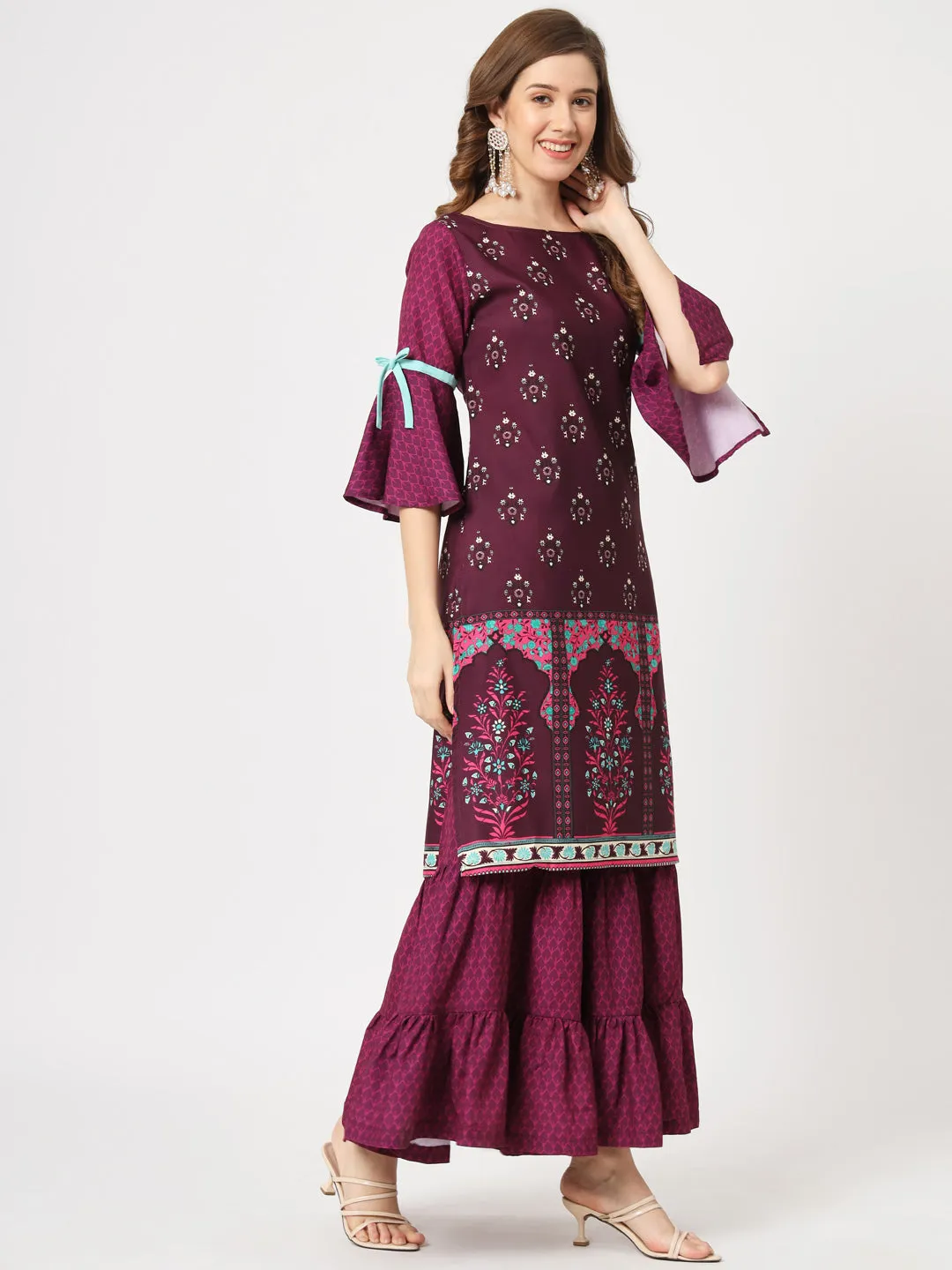 Mughal Printed Kurta With Sharara Pants