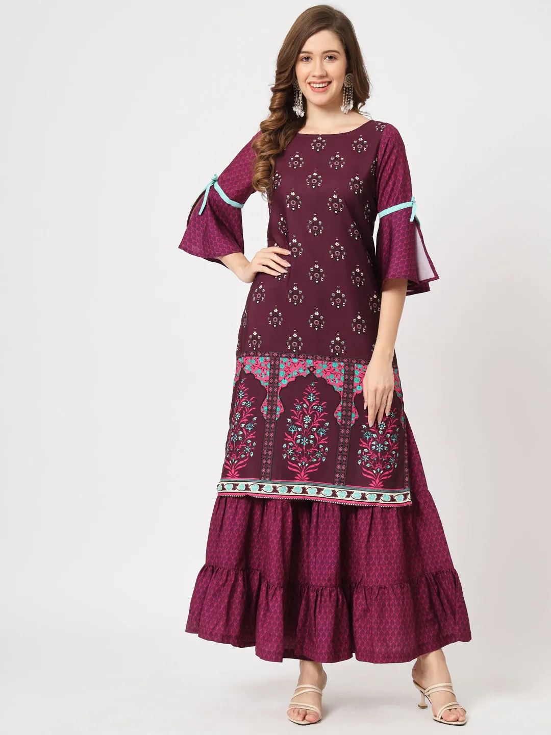 Mughal Printed Kurta With Sharara Pants